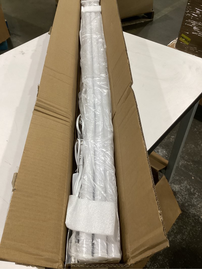 Condition photo showing New/Like New for not tested** pak 4ft led shop lights, 2300lm 6500k cool white, 20w energy efficient linkable ceiling and under cabinet lighting, t5 integrated utility fixture for garage, workshop, basement, fcc certified, 4 pack white 4ft 6500k-4 pack*