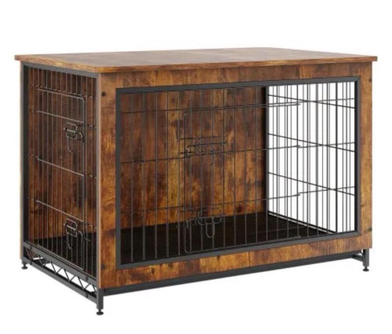 Dog Crate Furniture, 44 inch Wooden Dog Crate with Double Doors, Heavy-Duty Dog Cage End Table with Multi-Purpose Rem