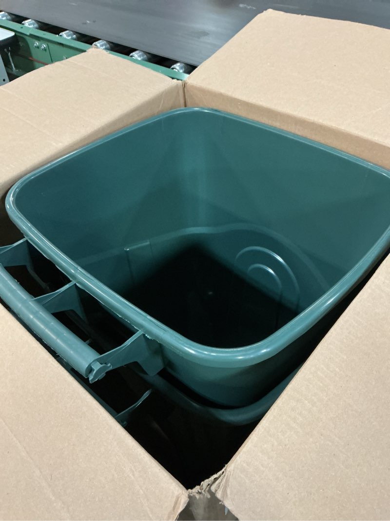 Condition photo showing item condition for ECOSolution 32 Gallon Wheeled Outdoor Garbage Can with Attached Snap Lock Lid and Heavy-Duty Handles, ECO Green, Heavy-Duty Construction, Perfect Back Yard, Deck, or Garage Trash Can, Pack of 2 Eco Green 32 Gallon - 2 Pack Wheeled Garbage Can