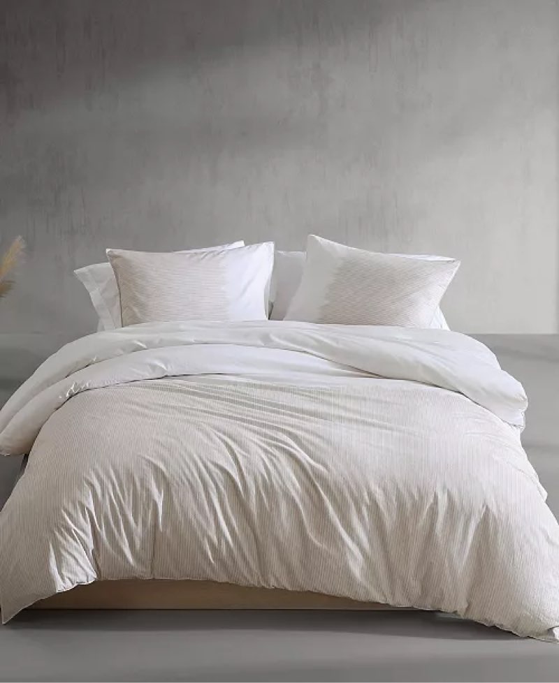 Ikat Pinstripe Cotton Percale 3 Piece Comforter Set,