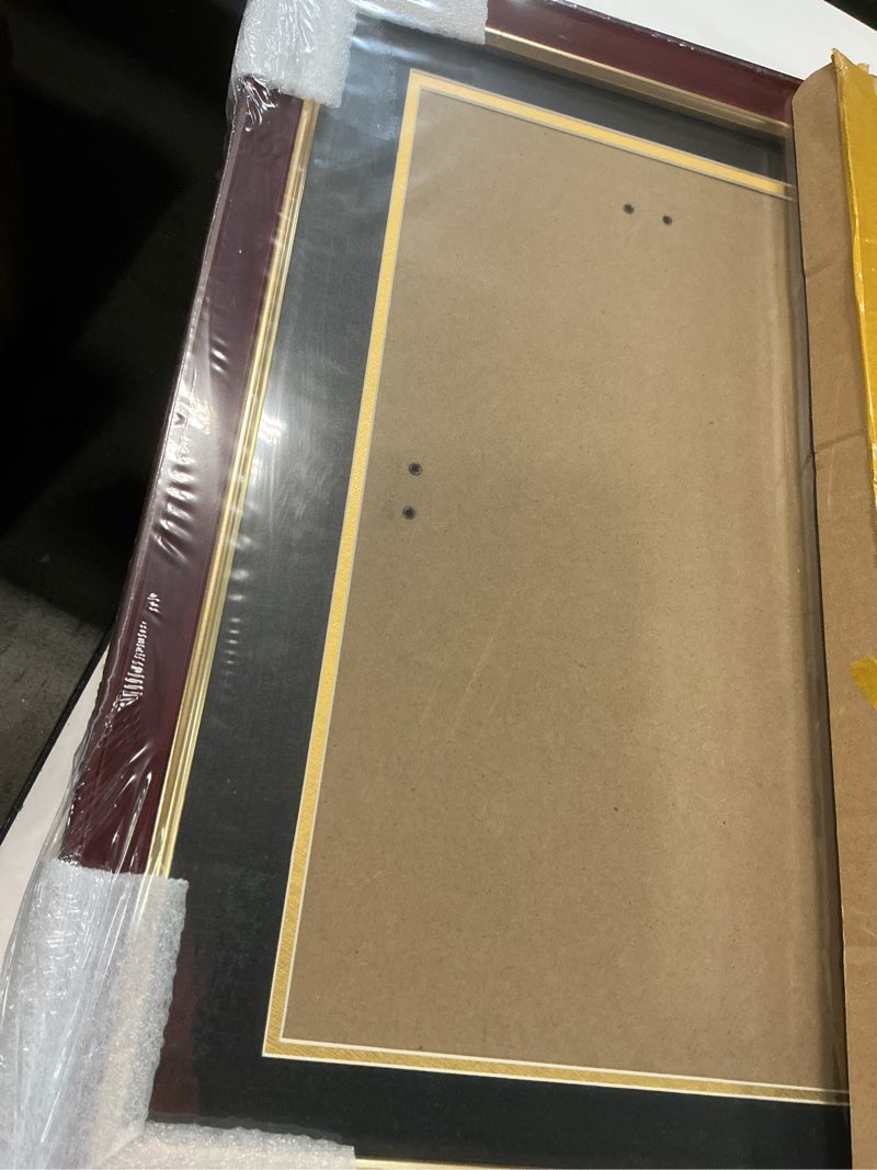 Condition photo showing Good Condition for 14x17 Diploma Frame with Black over Gold Mat, 16x20 Certificate Frame, Real Wood with Gold Trim, Mahogany with Tempered Glass 14x17 with Black over Gold Mat Mahogany