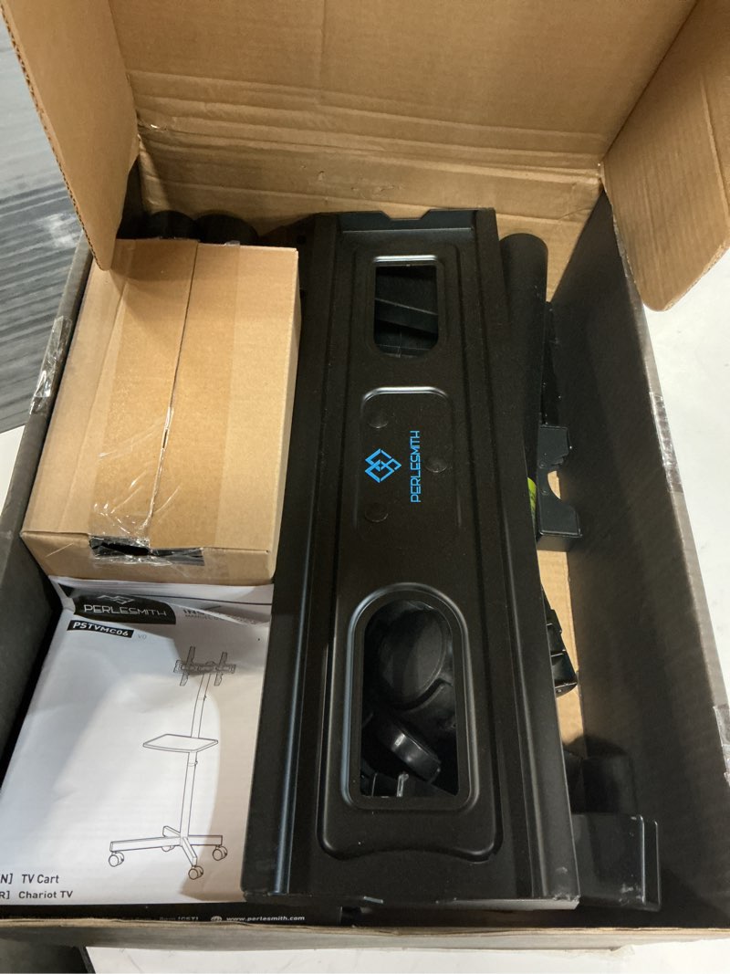 Condition photo showing As Is for PERLESMITH Rolling TV Stand, Mobile TV Stand for 23-60 Inch LCD LED TVs, Tilt TV Stand Wheels Holds up to 88Lbs, Portable TV Stand for Bedroom with Shelf, Outdoor TV Stand Max VESA 400x400mm PSTVMC06 23-60 Inch Basic Single-Column