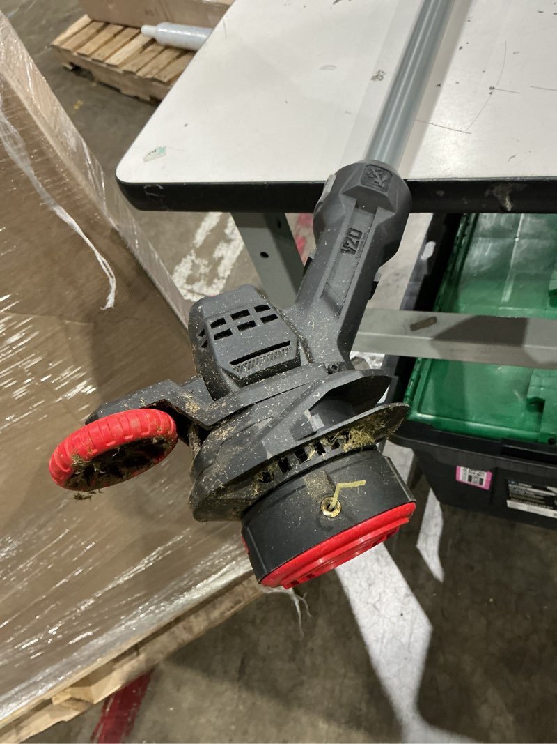 Condition photo showing As Is for missing parts. craftsman v20 cordless 10 in. weedwacker string trimmer and edger kit with 2.0 ah battery and charger (cmcst915d1)