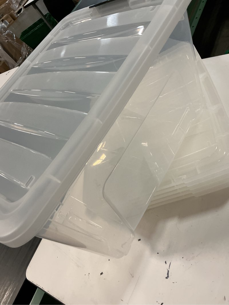 Condition photo showing Good Condition for iris usa 32 qt plastic storage box with lid and latches - 6 pack - bpa-free, see-through organizing solution, durable nestable stackable containers, secure pull handle - clear clear 32 qt 6 pack