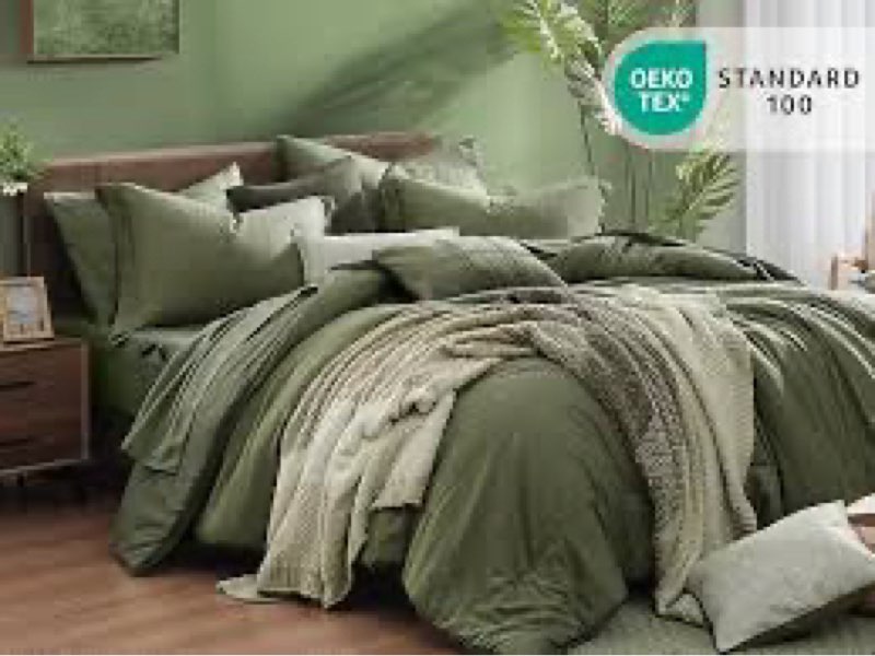 monbix king size comforter set, olive green king bed set reversible, king size comforter set 7 piece