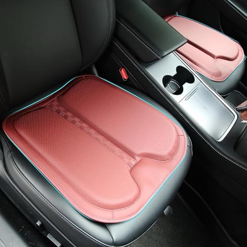  TOPABYTE Car Seat Cushion Premium Leather Comfort Memory Foam Seat Pad Pillows Breathable Comfortable Driving Wheelchair Cushion Chair Pads Universal Car Seat Office Chair (1 Piece/Red)