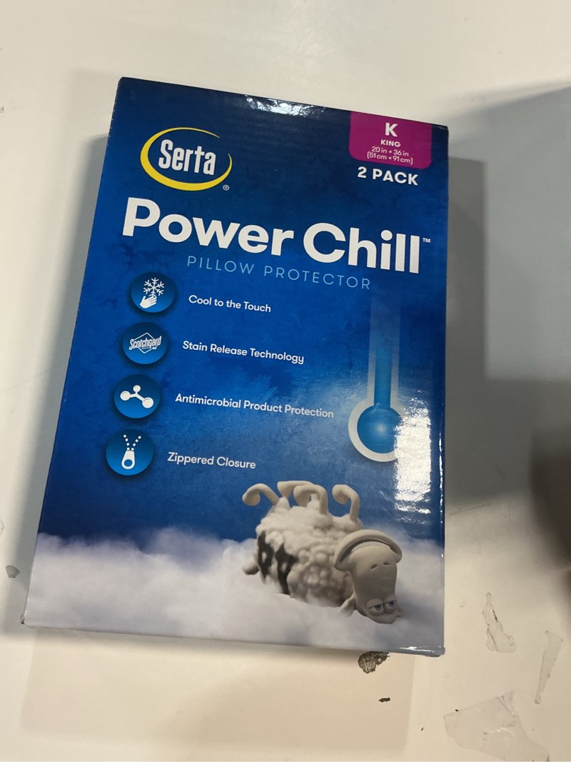 Condition photo showing New/Like New for Serta Power Chill Cooling Pillow Protectors, Stain Resistant and Zippered Pillow Protector, Protects Pillow from Dust and Dirt, King, White, 2 Count ( Pack of 1) King White