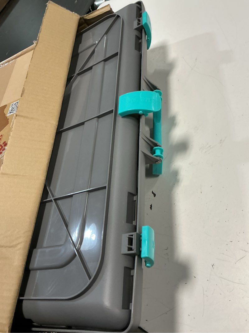 Condition photo showing Good Condition for sportpet x-large hard-sided travel cat carrier - cat carrier with patented wide side-opening door, foldable portable pet carrier for cats & small pets up to 35lbs - dark gray/teal xl carrier