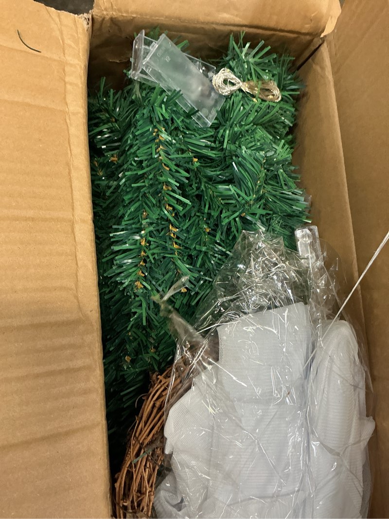 Condition photo showing Good Condition for large 6ft cross christmas tree with colorful egg lights,included white silk scarf & crown of thorns jesus christian ornaments for christmas easter outdoor home decor