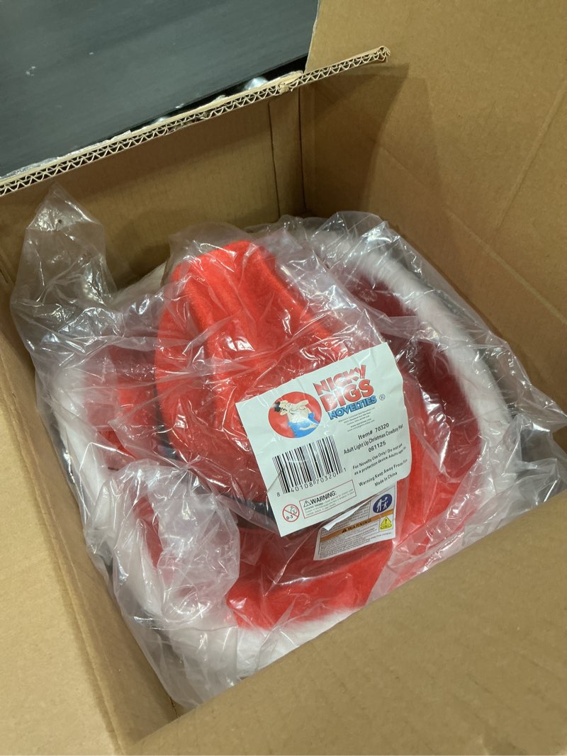 Condition photo showing Good Condition for Nicky Bigs Novelties Adult Light Up Santa Claus Christmas Cowboy Hat - Light Up LED Lights Cowgirl Hats - Holiday Western Costume Accessory, Red White, One Size