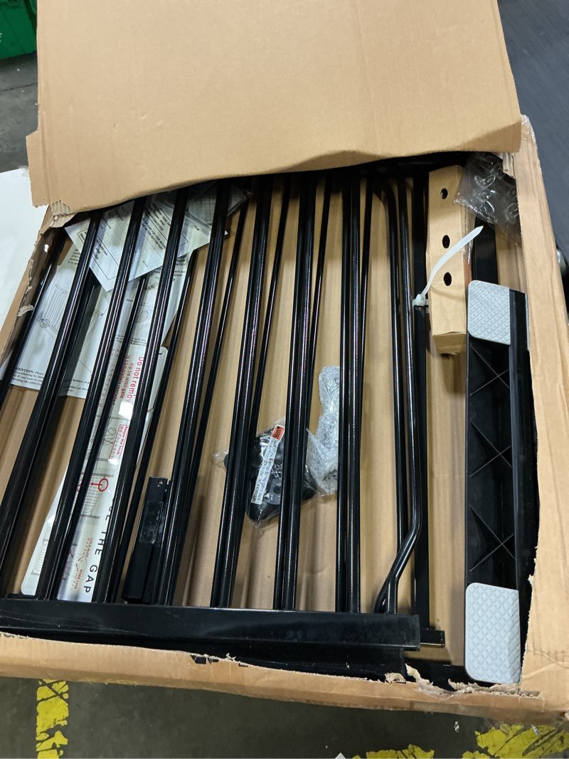 Condition photo showing Good Condition for extra wide baby gate 67-71.5 inch wide walk through pressure mounted auto close large long tension gate for dog and cats black