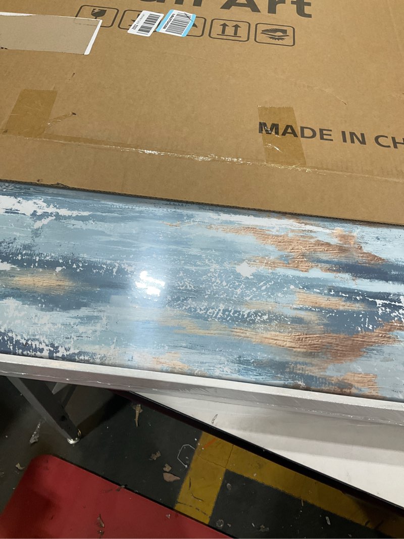 Condition photo showing Good Condition for large white framed blue and gold abstract canvas wall art for living room, 2 piece modern minimalist prints paintings artwork for walls, glitter pictures for hallway dining bedroom wall decor 24x36 in 24" w x 36" h x 2pcs blue flow