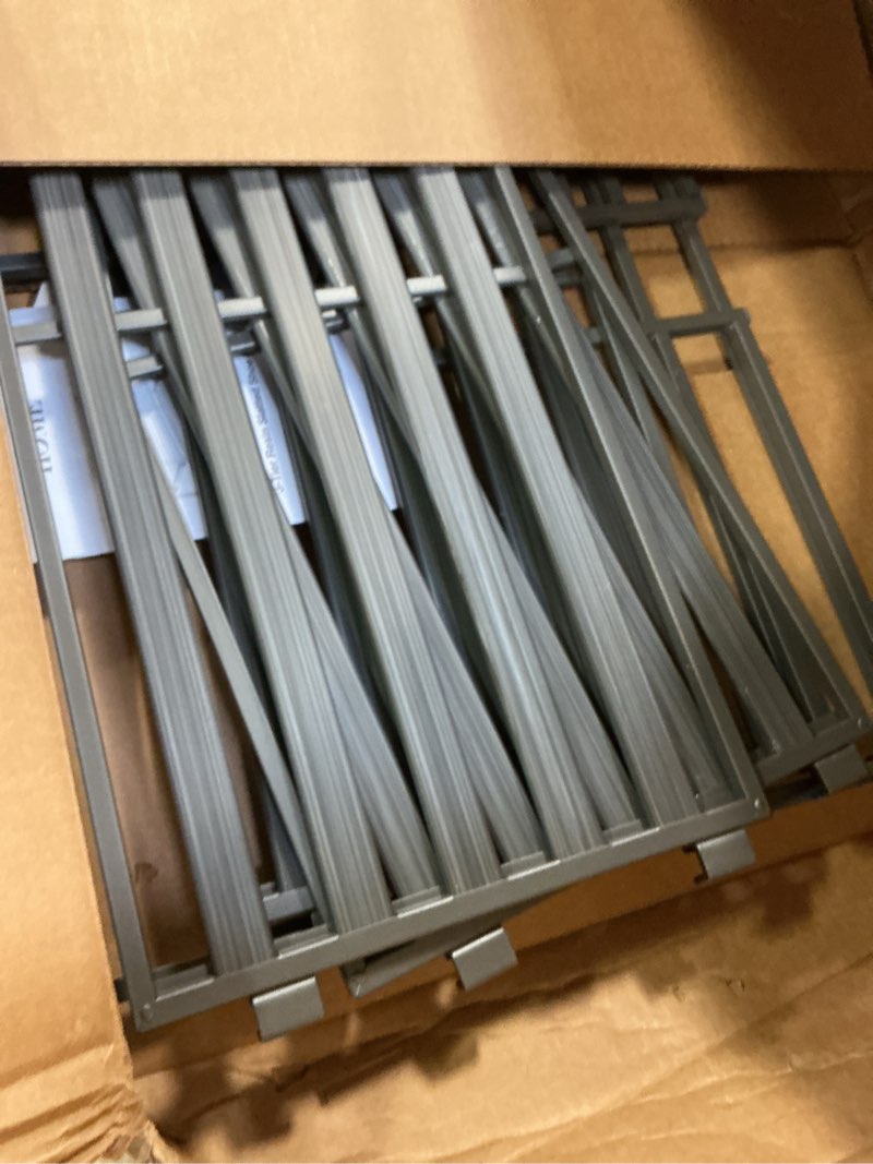 Condition photo showing As Is for Seville Classics Sturdy Freestanding Storage Shelf for Bedroom, Closet, Entryway, Dorm Room Organizer Stackable Durable Metal Shoe Rack Ash Gray Slat, 3-Tier Ash Gray Slat 3-Tier