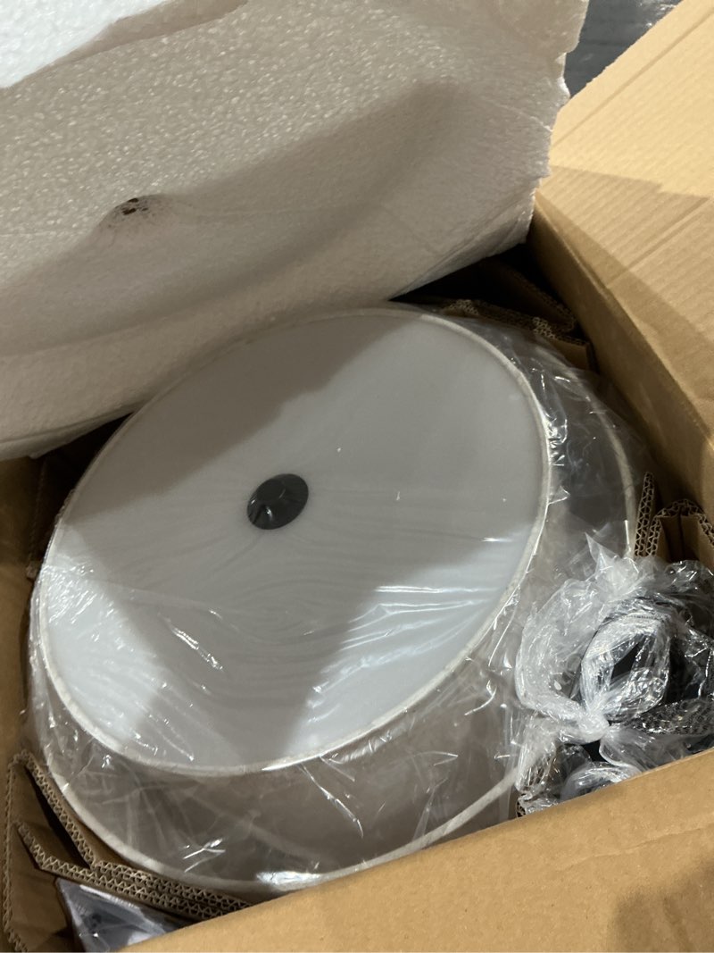 Condition photo showing Good Condition for 16" semi flush mount ceiling light, black 3 light double drum fabric lampshade lighting fixture for living room, bedroom, dining room, kitchen, hallway (swivel canopy for sloped/flat ceiling)