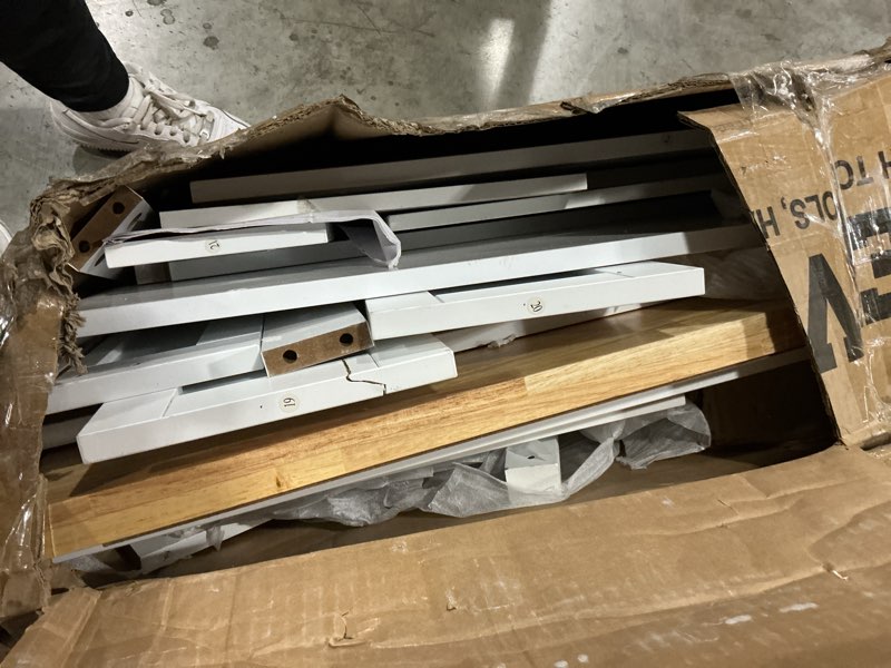 Condition photo showing As Is for VEVOR Kitchen Island Cart with Solid Wood Top, 35.4" Width Mobile Carts with Storage Cabinet, Rolling Kitchen Table with Spice Rack, Towel Rack, and Drawer, Portable Islands on Wheels, White 35.4" W 2 Drawers & 4 Doors