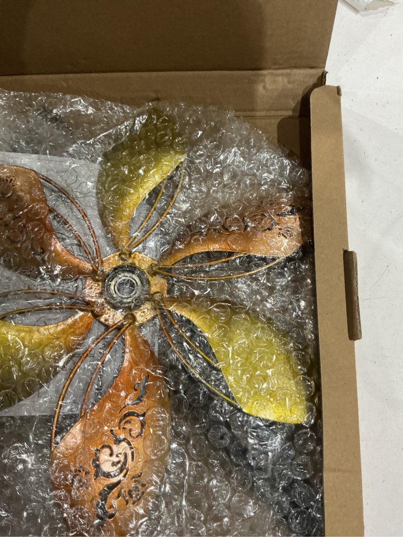 Condition photo showing As Is for wind spinners outdoor metal, 10.63" w*37" h pinwheels for yard and garden decor, kinetic wind sculpture spinner (gold ornate laser-cut floral)