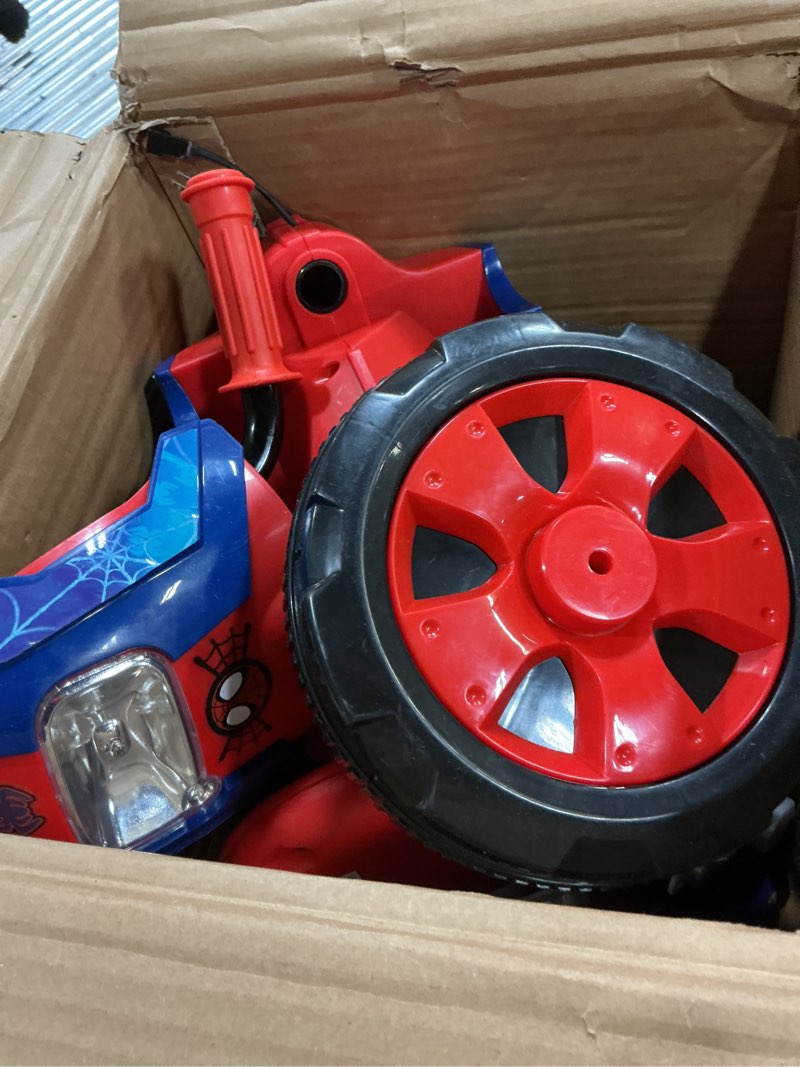 Condition photo showing Good Condition for kid trax 6v marvel spiderman disney junior toddler bike - ride on toys, kids bike, outdoor toys, tricycle, bikes, marvel toys, trike, max speed 1.5mph, 18-36 months, max weight of 44lbs, red & blue spiderman red