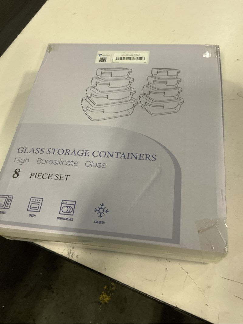 Condition photo showing New/Like New for 8 Pack Borosilicate Glass Food Storage Containers with Lids, Glass Meal Prep Containers, Airtight Bento Lunch Boxes with Leak Proof Locking, Oven, Freezer and Dishwasher Safe, BPA Free, 5-35oz Deep Black 8 Pack
