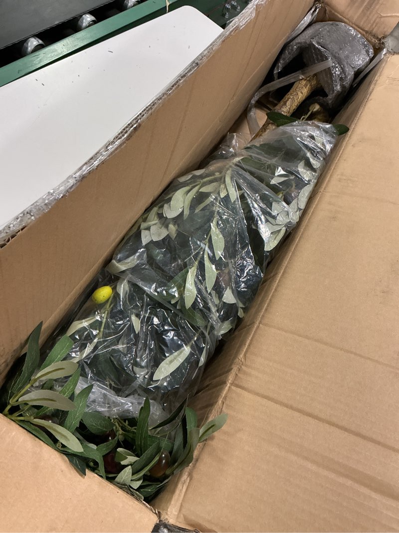 Condition photo showing As Is for Artificial Olive Tree 5FT(60in) Tall Faux Silk Olive Trees for Home Office Living Room Decor Indoor Fake Potted Tree with Natural Wood Trunk and Lifelike Fruits