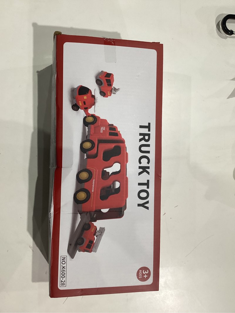 Condition photo showing New/Like New for Fire Truck Toys for Toddler 1-3 3-5, 5-in-1 Fire Car Carrier Vehicle Set for Girls 1 2 3 4 5 6 Years Old, Transport Car with Light Sound, Birthdays Gifts for Kids Girls Aged 3-9 5 in 1 Fire Truck