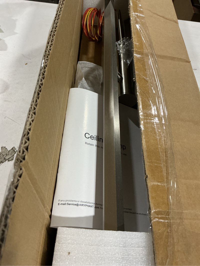 Condition photo showing As Is for nickel modern led chandelier, dimmable 4 lights ceiling pendant lighting for dining room living room kitchen island bedroom foyer 3000k/4000k/5000k 3cct selective, 27.76in 4 lights-3cct-24.7"-nickel