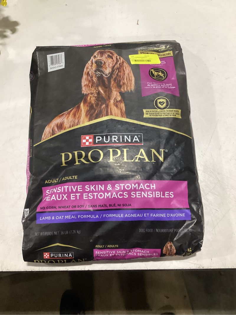 Condition photo showing New/Like New for purina pro plan sensitive skin and sensitive stomach dog food lamb and oat meal formula, 16 lb. bag