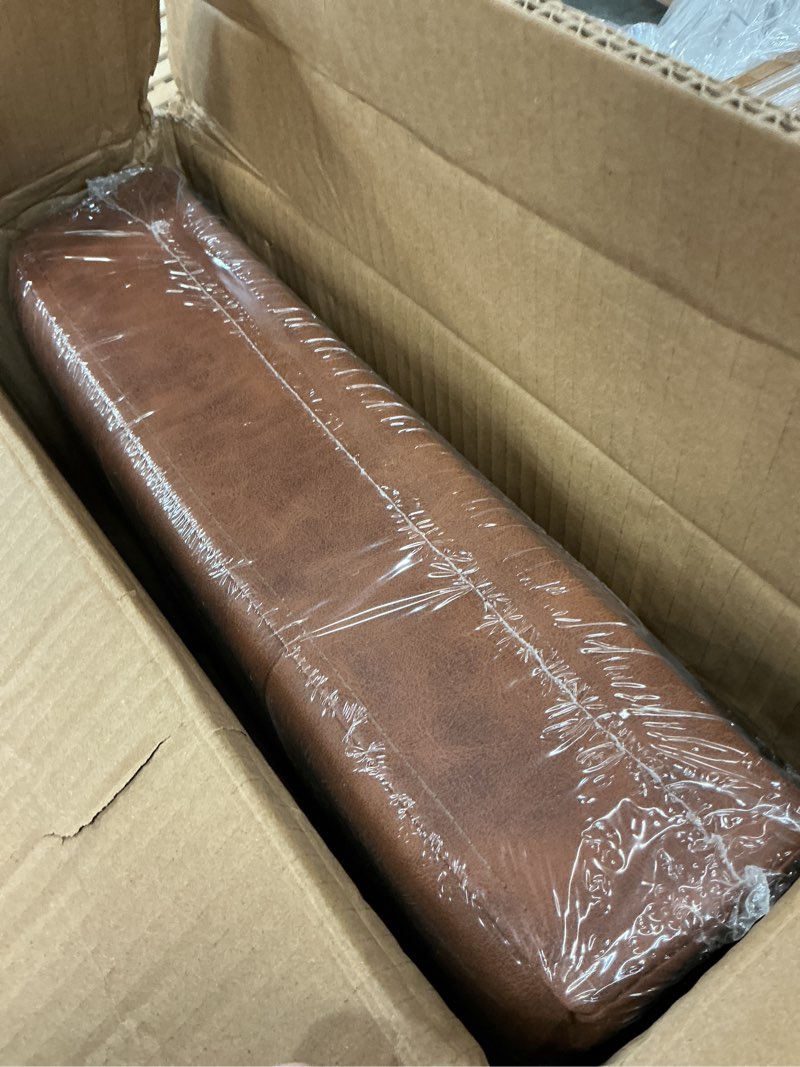 Condition photo showing Good Condition for songmics storage ottoman, cube ottoman with legs, 15 x 15 x 15.7 inches, footstool, footrest, 10 gal. (37 l), synthetic leather, for bedroom, living room, dorm, coffee brown ulsf0512k03