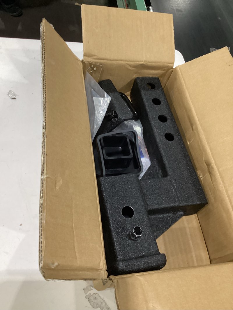 Condition photo showing Good Condition for 2-inch trailer receiver hitch riser & extender, 4.4" rise/drop, solid tube, extension length options 5", 6", 8", 9", 7500 lbs towing capacity, matte black hitch riser extender