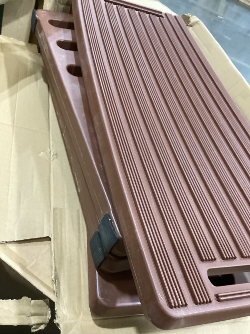 Condition photo showing As Is for hot tub steps, non-slip & durable hot tub stairs, portable universal ladder can be used indoors and outdoors (reddish brown)