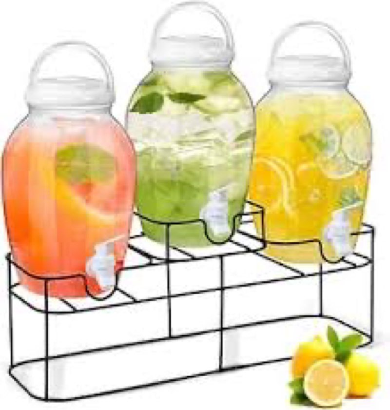 Tanlade 3 Pcs Plastic Drink Dispenser with Stand Beverage Dispenser with Sturdy Metal Base Juice Dis