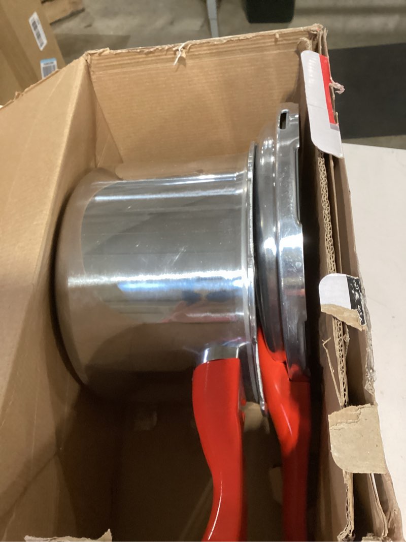 Condition photo showing Good Condition for magefesa avant 6.2-quart aluminum pressure cooker, compatible with gas, electric & ceramic stoves, stovetop pressure canner with trivet, red handle