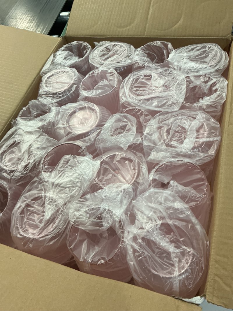 Condition photo showing New/Like New for Lueumxc 40 Pack Plastic Ribbed Wine Glasses, 14Oz Origami Disposable Wine Glasses Unbreakable Clear Plastic Cocktail Glasses Recyclable Shatterproof Reusable Wine Cups (14oz-pink-40pack)