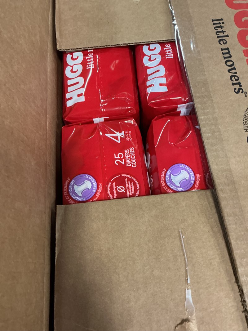 Condition photo showing New/Like New for Huggies Size 4 Diapers, Little Movers Baby Diapers, Size 4 (22-37 lbs), 150 Count (6 Packs of 25), Packaging May Vary Size 4 150
