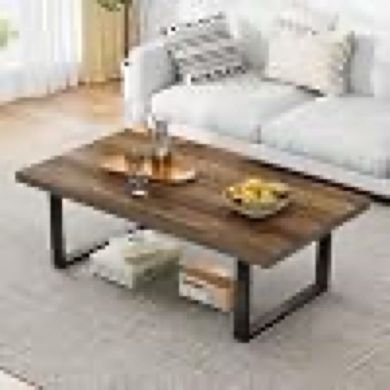 ibf farmhouse coffee table, modern coffee table for living room, simple industrial rectangle center table, wood metal tea table for home bedroom office, rustic oak, 47 in