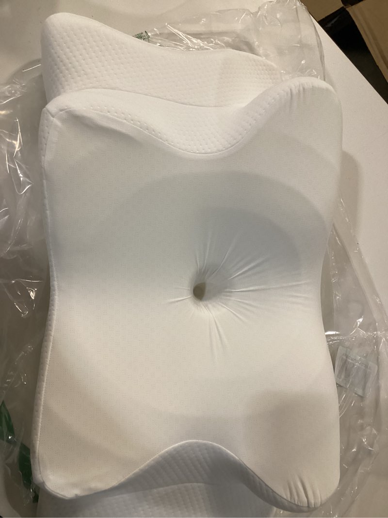 Condition photo showing Good Condition for ergonomic cervical neck pillow for sleeping – cooling memory foam cervical pillow for side sleepers and back sleepers – contour neck support (white/gold, cooling)