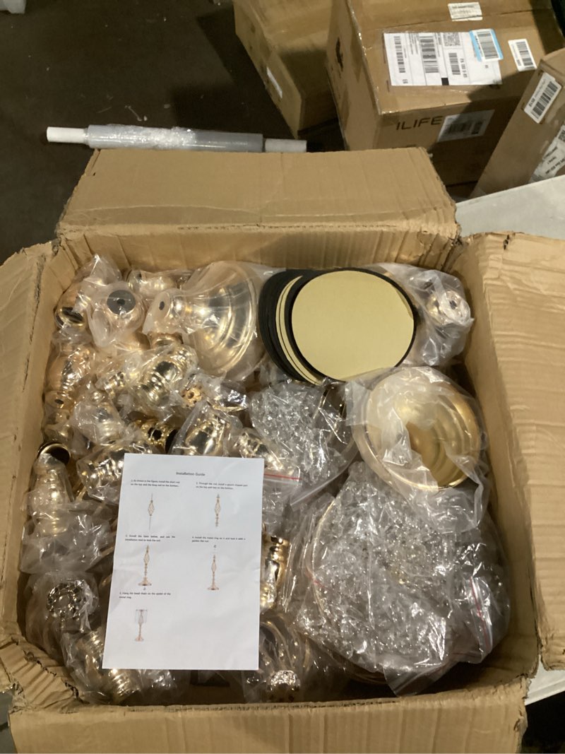 Condition photo showing New/Like New for Sieral 15 Pack Gold Wedding Centerpieces for Table Gold Crystal Flower Stand 19.3 Inches Metal Flower Vase Holders with Chandelier for Wedding Party Reception Dinner Tabletop Decorations