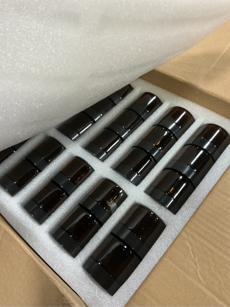 Condition photo showing New/Like New for Layhit 60pcs 2 oz Glass Jars with Lids Empty Round Cosmetic Jars with Inner Liners White Labels for Storing Lotions Powders Ointments Candle Making (Amber,Black)