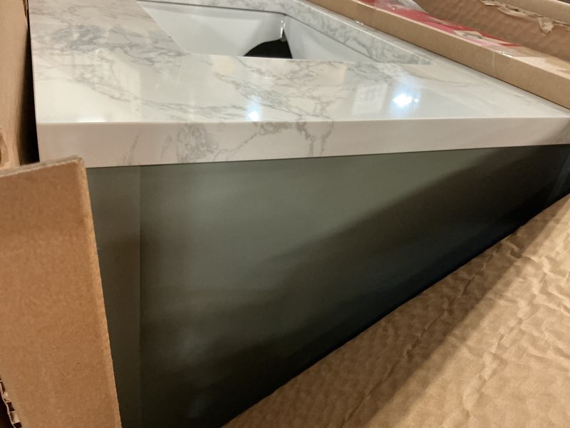 Condition photo showing As Is for ((broken sink)allen + roth lancashire 30-in sage green undermount single sink bathroom vanity with white engineered marble top