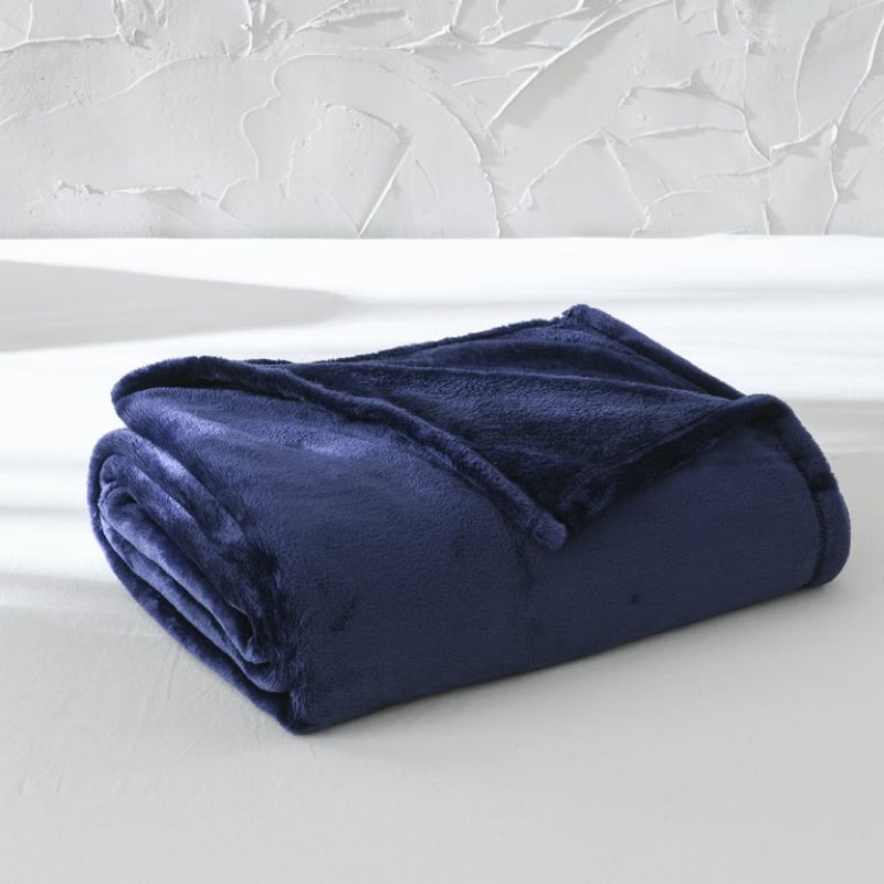Mainstays Super Soft Plush Blanket, Dark Blue, Full/Queen, Adult/Teen 90 IN X 90 IN