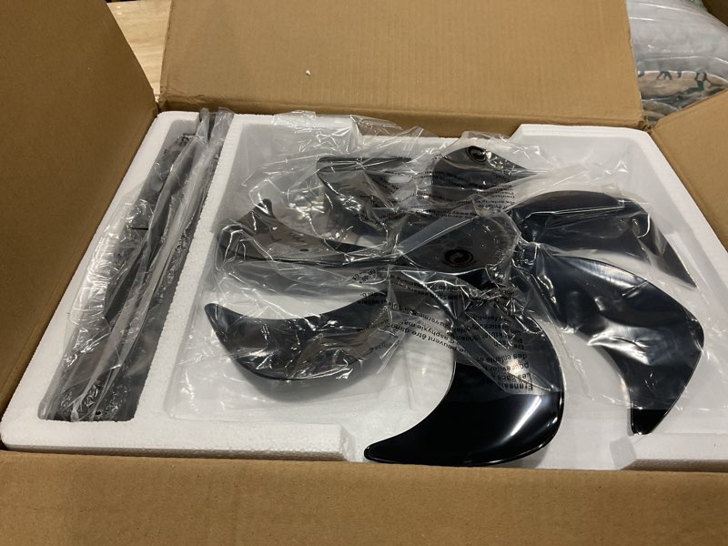 Condition photo showing New/Like New for depuley outdoor ceiling fan with light: 26" caged ceiling fans with remote app control for patio kitchen bedroom - farmhouse fandelier flush mount lights fixture reversible 6 speed timer black
