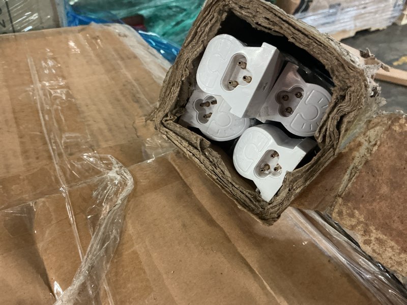Condition photo showing As Is for shopled 8ft 100w 15000lm 6000k cool white high output linkable t8 tube fixtures, v-shaped, 8 foot lights for garage, warehouse, 4 pack