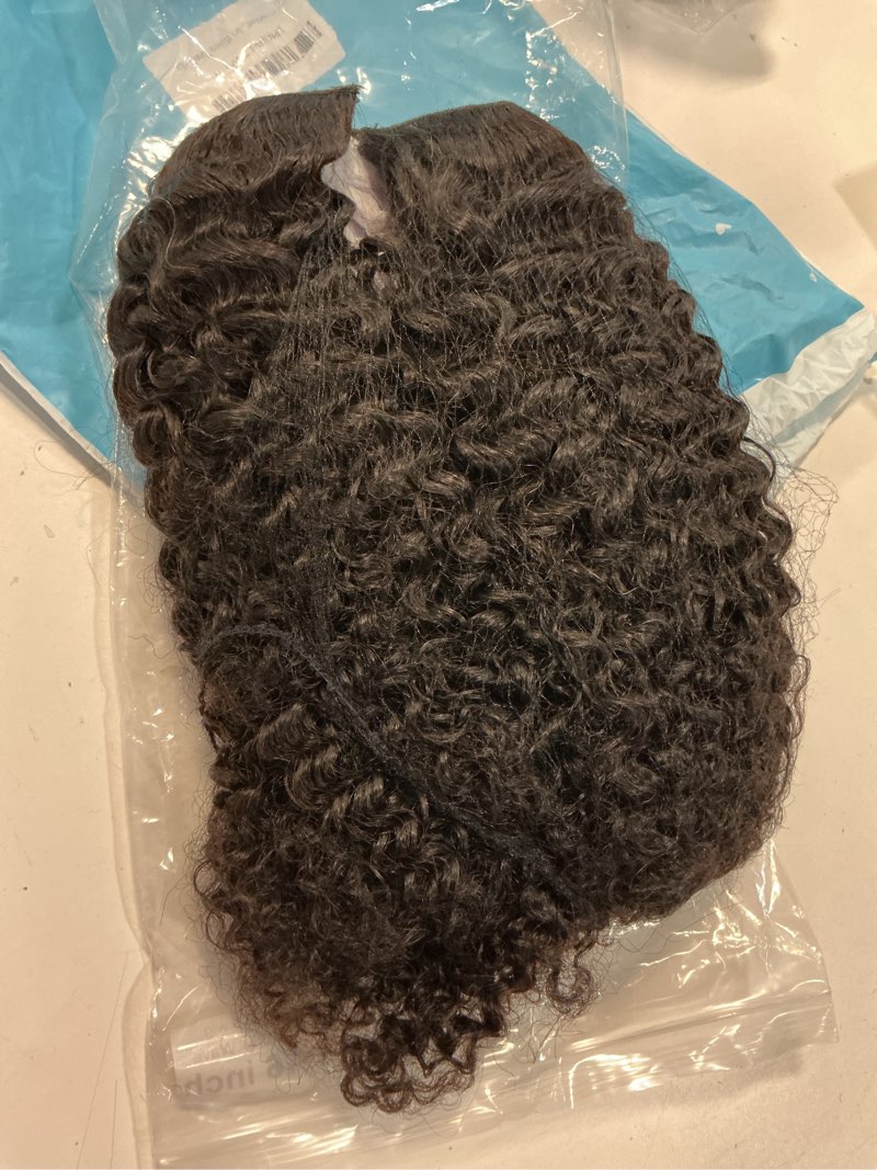 Condition photo showing Good Condition for huarisi 16 inch kinky curly u part human hair wig, no lace glueless 100% unprocessed brazilian hair 150% density natural color wig for black women u part curly 16 inch curly wigs natural color