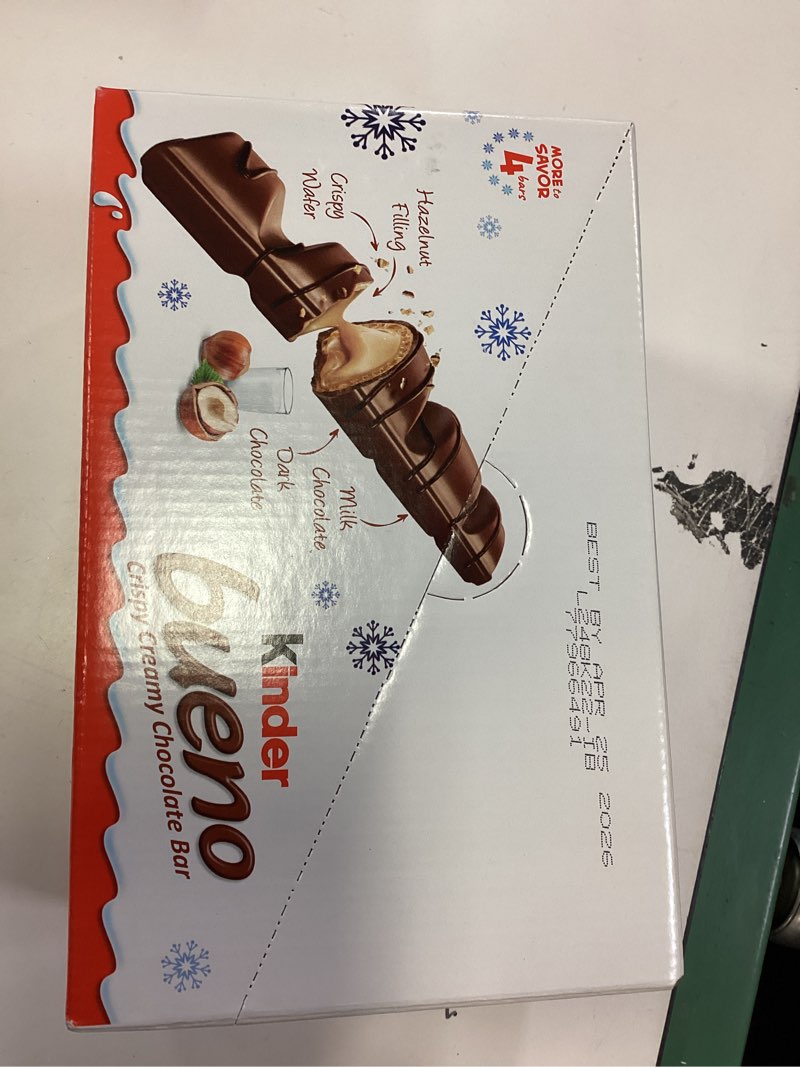 Condition photo showing New/Like New for kinder bueno, crispy creamy chocolate bars with hazelnut cream, stocking stuffers, individually wrapped, 10 - pack, 3 oz each