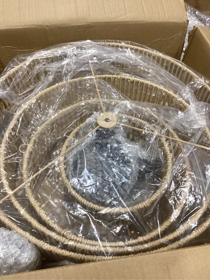 Condition photo showing Good Condition for 6-lights hand-woven rattan pendant light 4 round transitional minimalist boho large pendant light for kitchen island dining room living room hallway, dia 20 inch, ul listed a-brass