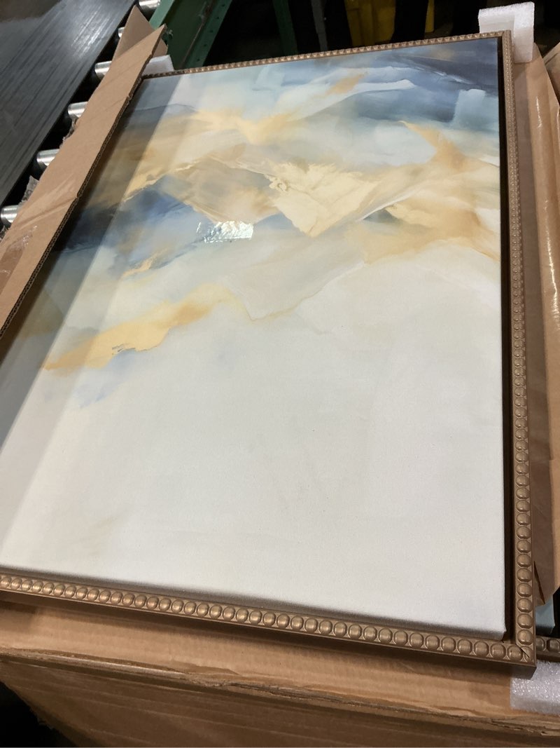 Condition photo showing Good Condition for kate and laurel sylvie beaded blue mountains i and ii vintage framed canvas wall art set by amy lighthall, 2 piece set 23x33 gold, abstract watercolor art for wall