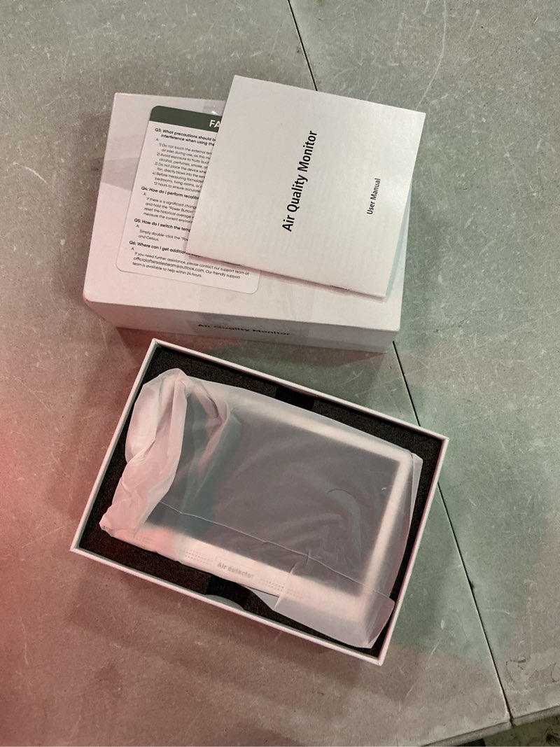 Condition photo showing New/Like New for 16 in 1 air quality monitor indoor 7" large display 9 aqi+7 alerts, co2 monitor air quality tester for co2, tvoc, pm2.5 pm1.0 pm10, hcho temperature humidity aqi & time air quality meter for home 8h standard-white