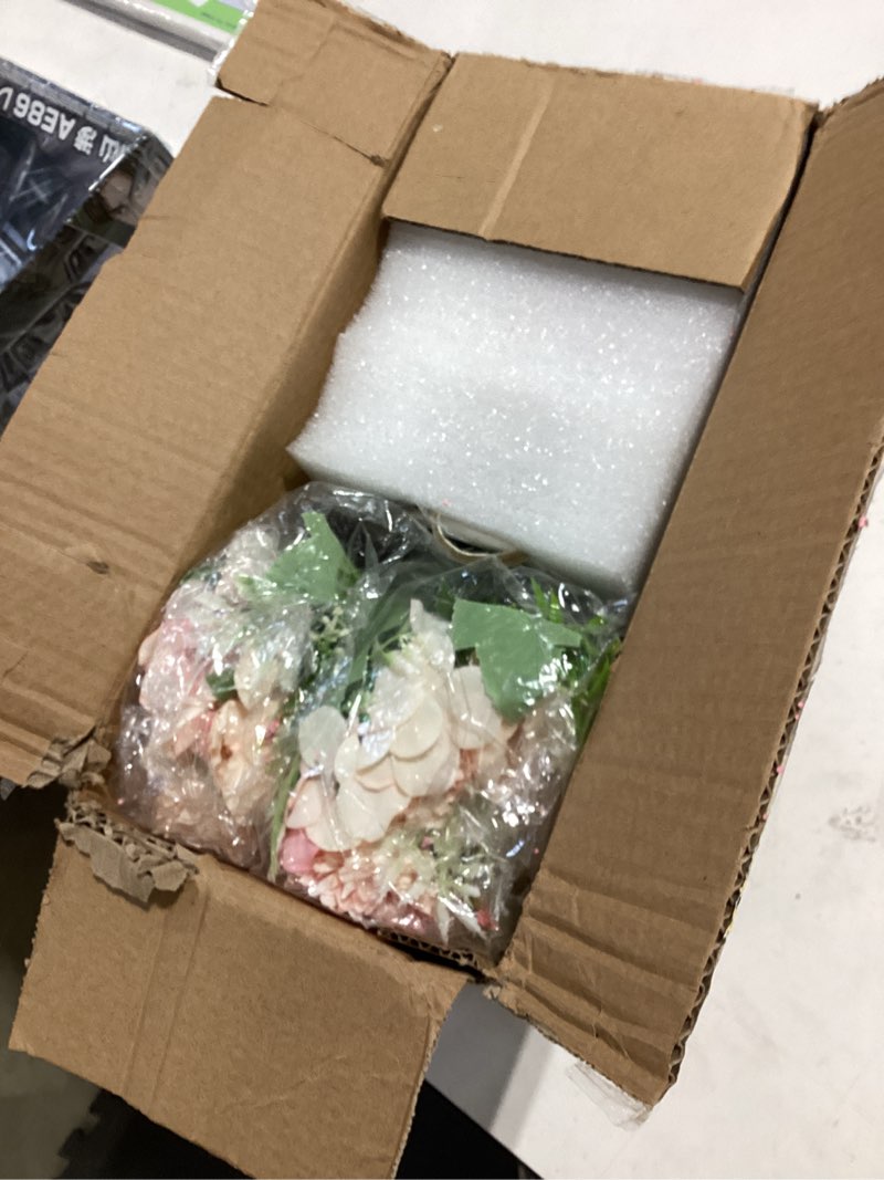 Condition photo showing As Is for peonies artificial flowers in vase, fake hydrangea silk peony flower bouquet with vase faux flowers arrangement decor home table dining room (pink)