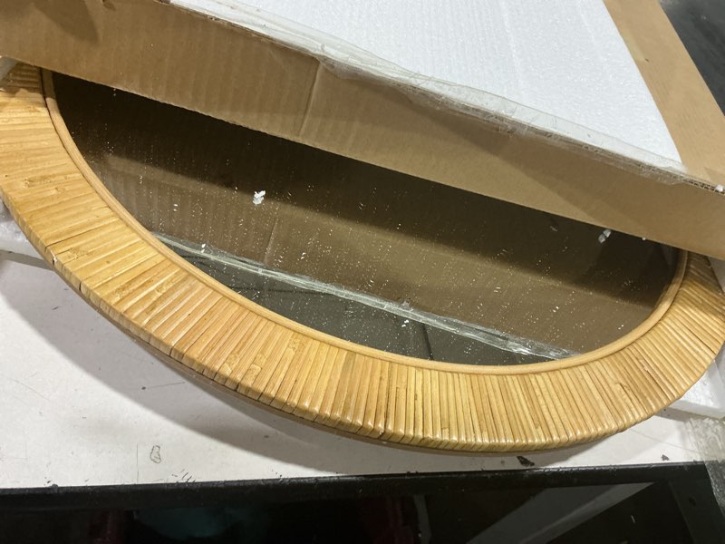 Condition photo showing Good Condition for inoseen Decorative Rattan Wall Mirror, Boho Bathroom Modern Makeup Mirror, Rustic Wall Bohemia Mirrors for Bedroom, Living Room, Vanity Versatile Farmhouse, Nursery, Bathroom, 24"x24", Round Round 24*24 24"L x 24"W