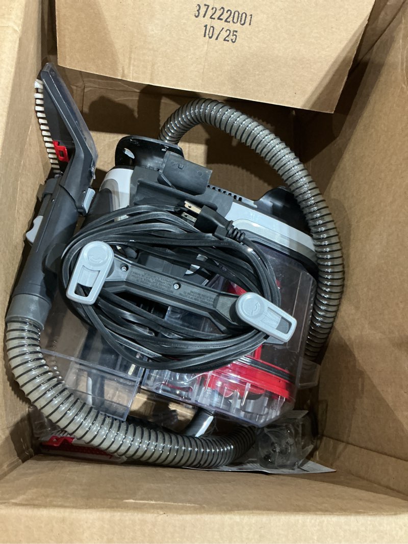 Condition photo showing As Is for hoover cleanslate plus portable carpet + upholstery spot cleaner machine, powerful suction with versatile tools, pet stain remover, car and auto detailer, pair with hoover carpet cleaner solution