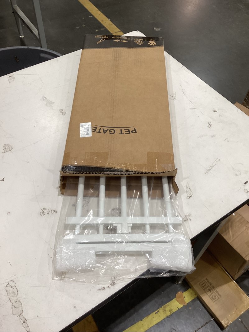 Condition photo showing Good Condition for malier dog gate with a small door, extra wide all metal short dog gate pet gate for stairs, 10'' tall pressure mount easy step over puppy gate low gate for doorways white 10''h × 26''- 41''w